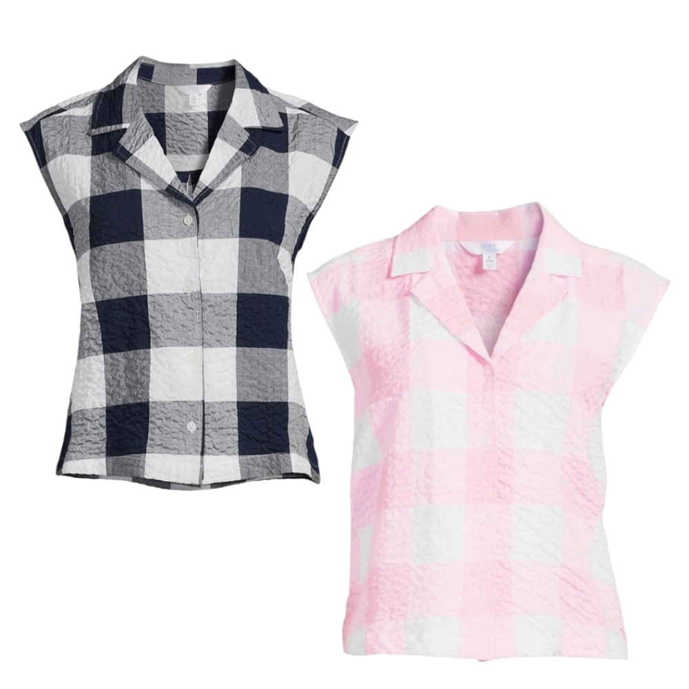 Time and Tru | Shortsleeved Button Down Gingham Tops Size XL